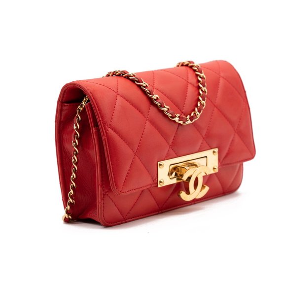 $3890 Chanel Lambskin quilted golden class wallet on chain woc red - Picture 4 of 12